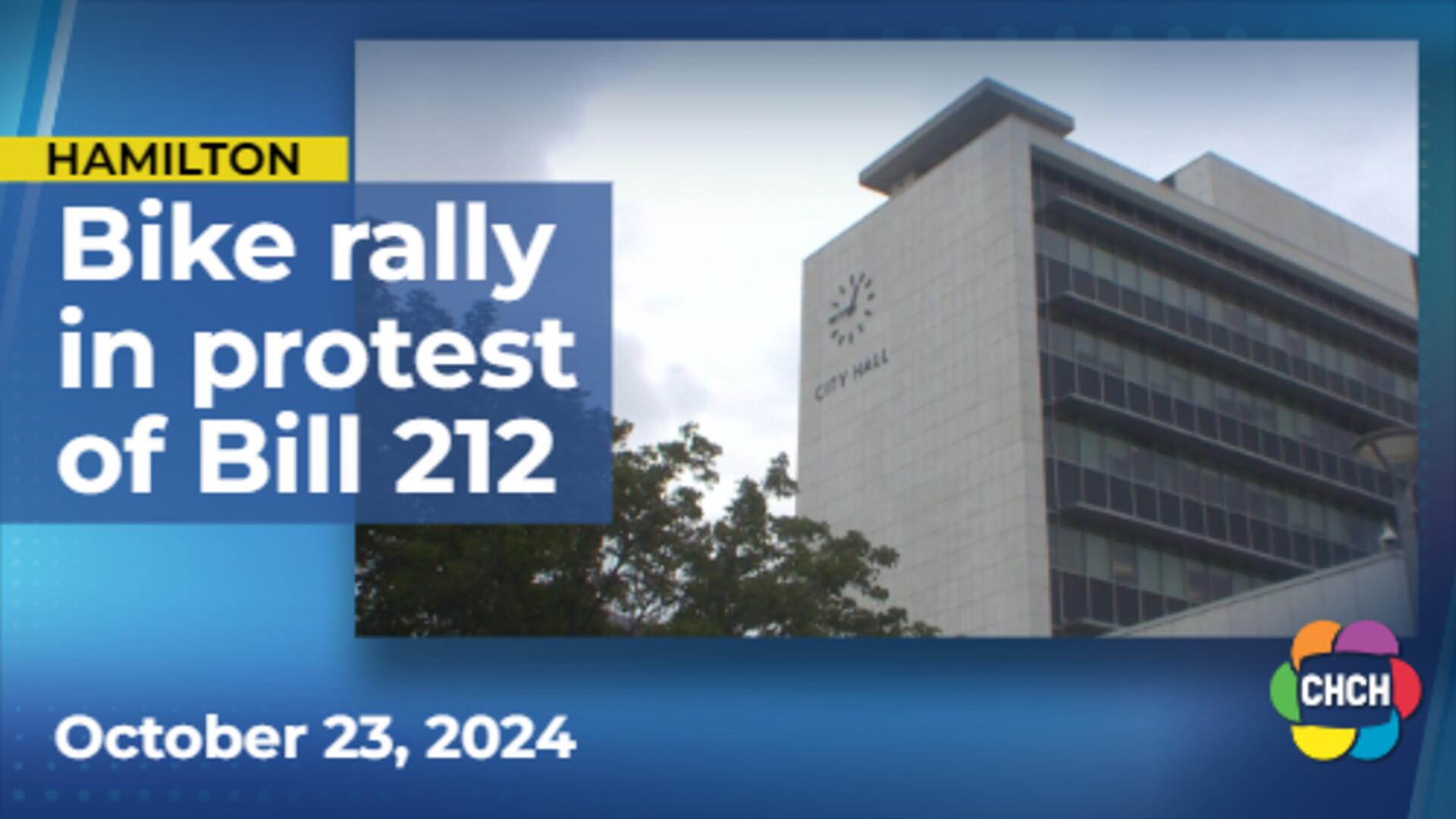 Bike rally held at Hamilton city hall in protest of Bill 212