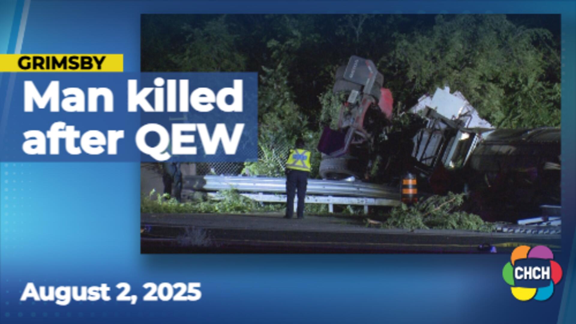 Man killed in early morning tanker rollover on QEW in Grimsby