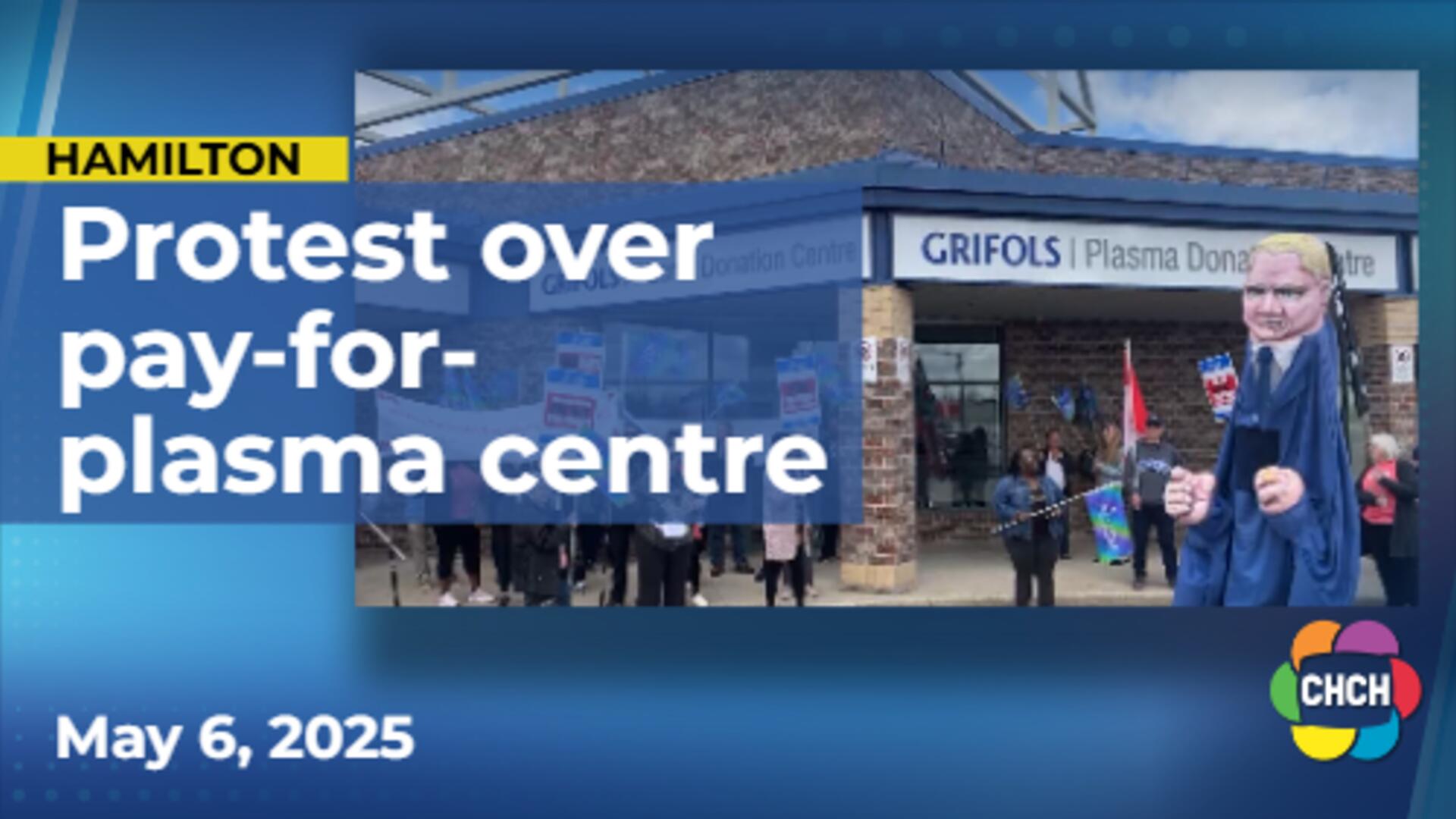 Protest at east Hamilton's for-profit blood donation clinic