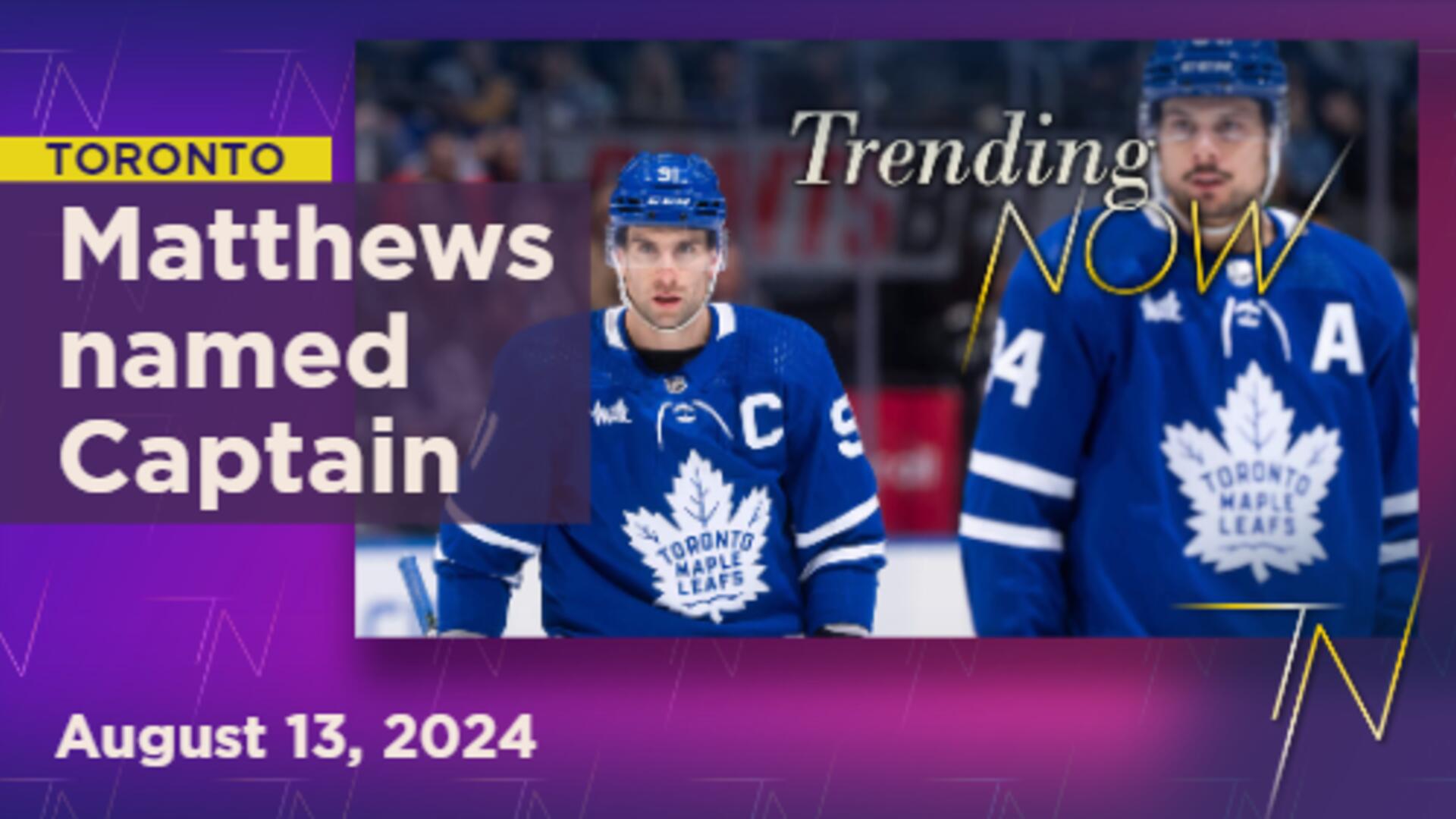 Matthews to take over as Captain for Toronto Maple Leafs